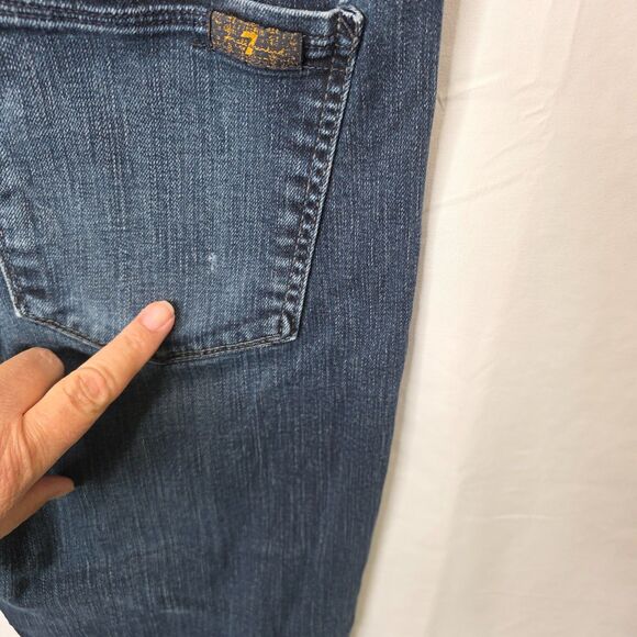 7 For All Mankind Men’s 36x31 Slimmy Blue Jeans Dark Wash Stretch Distressed - Picture 11 of 12